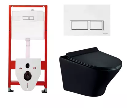 Комплект 3 в 1 инсталляция для унитазов Tece Tecespring S955203 + Унитаз подвесной Esbano Aster ESUPASTEBM черный с кнопкой глянцевой белой