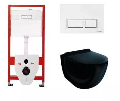 Комплект 3 в 1 инсталляция для унитазов Tece Tecespring S955203 + Унитаз подвесной Esbano Garcia ESUPGARCB черный с кнопкой глянцевой белой