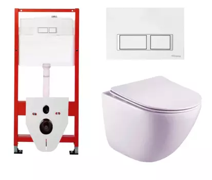 Комплект 3 в 1 инсталляция для унитазов Tece Tecespring S955203 + Унитаз подвесной Esbano Lotus ESUPLOTUW с кнопкой глянцевой белой