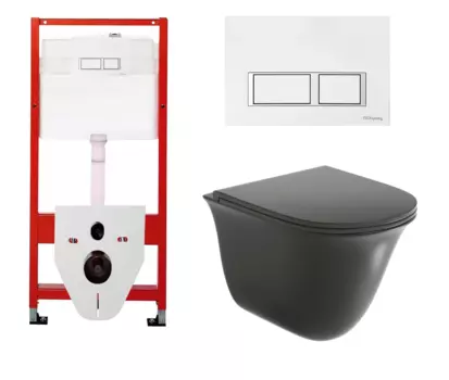 Комплект 3 в 1 инсталляция для унитазов Tece Tecespring S955203 + Унитаз подвесной Grossman GR-4412BMS черный с кнопкой глянцевой белой