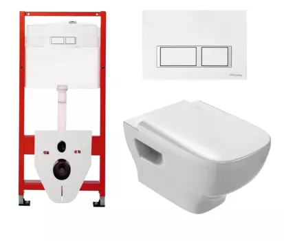 Комплект 3 в 1 инсталляция для унитазов Tece Tecespring S955203 + Унитаз подвесной Jacob Delafon Struktura EDE102-00 с кнопкой глянцевой белой