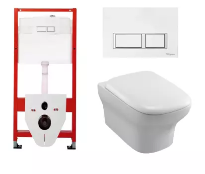 Комплект 3 в 1 инсталляция для унитазов Tece Tecespring S955203 + Унитаз подвесной Jacob Delafon Vox EDM102-00 с кнопкой глянцевой белой