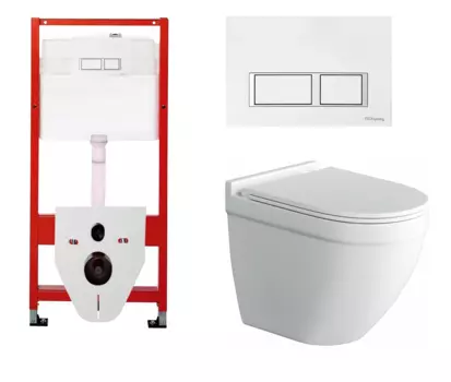 Комплект 3 в 1 инсталляция для унитазов Tece Tecespring S955203 + Унитаз подвесной Owl 1975 Cirkel-H с кнопкой глянцевой белой