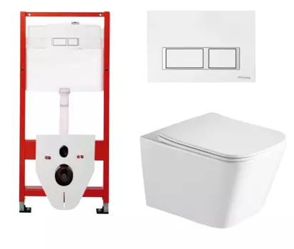 Комплект 3 в 1 инсталляция для унитазов Tece Tecespring S955203 + Унитаз подвесной SantiLine SL-5007 с кнопкой глянцевой белой