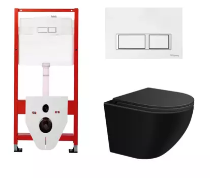 Комплект 3 в 1 инсталляция для унитазов Tece Tecespring S955203 + Унитаз подвесной SinteSi EVI черный с кнопкой глянцевой белой