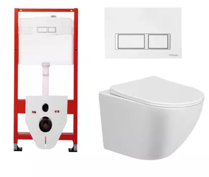 Комплект 3 в 1 инсталляция для унитазов Tece Tecespring S955203 + Унитаз подвесной Taliente Amato AM2501 с кнопкой глянцевой белой