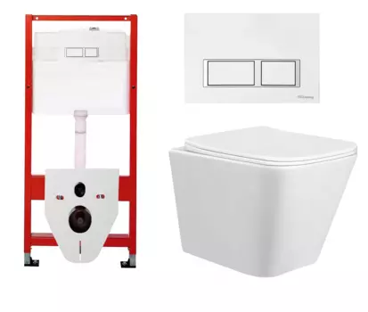 Комплект 3 в 1 инсталляция для унитазов Tece Tecespring S955203 + Унитаз подвесной Taliente Correto CR25200 с кнопкой глянцевой белой