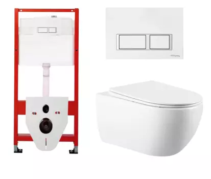 Комплект 3 в 1 инсталляция для унитазов Tece Tecespring S955203 + Унитаз подвесной Vincea Evo VT1-34 с кнопкой глянцевой белой