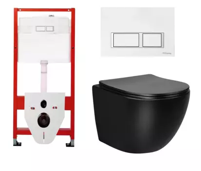 Комплект 3 в 1 инсталляция для унитазов Tece Tecespring S955203 + Унитаз подвесной Vincea Globo VT1-14MB черный с кнопкой глянцевой белой