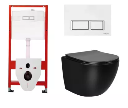 Комплект 3 в 1 инсталляция для унитазов Tece Tecespring S955203 + Унитаз подвесной Vincea Globo VT1-14SMB черный с кнопкой глянцевой белой