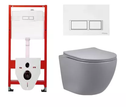 Комплект 3 в 1 инсталляция для унитазов Tece Tecespring S955203 + Унитаз подвесной Vincea Globo VT1-14SMG серый с кнопкой глянцевой белой