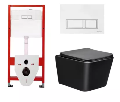 Комплект 3 в 1 инсталляция для унитазов Tece Tecespring S955203 + Унитаз подвесной Vincea Q-Line VT1-12MB черный с кнопкой глянцевой белой