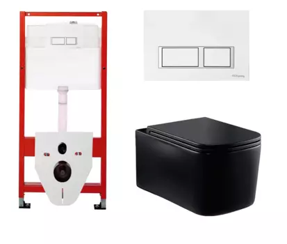 Комплект 3 в 1 инсталляция для унитазов Tece Tecespring S955203 + Унитаз подвесной Vincea Ultra Rimless VT1-32MB черный с кнопкой глянцевой белой