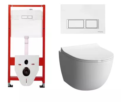 Комплект 3 в 1 инсталляция для унитазов Tece Tecespring S955203 + Унитаз подвесной VitrA Sento 7748В003-0075 с кнопкой глянцевой белой