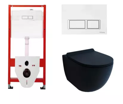 Комплект 3 в 1 инсталляция для унитазов Tece Tecespring S955203 + Унитаз подвесной WeltWasser Gelbach 041 MT-BL черный с кнопкой глянцевой белой