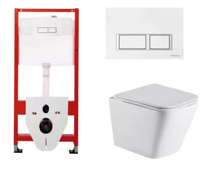 Комплект 3 в 1 инсталляция для унитазов Tece Tecespring S955203 + Унитаз подвесной WeltWasser Gelbach 043 GL-WT с кнопкой глянцевой белой