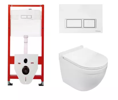 Комплект 3 в 1 инсталляция для унитазов Tece Tecespring S955203 + Унитаз подвесной WeltWasser Heimbach 043 GL-WT с кнопкой глянцевой белой