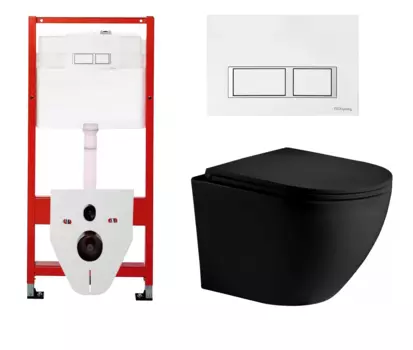 Комплект 3 в 1 инсталляция для унитазов Tece Tecespring S955203 + Унитаз подвесной Weltwasser WW Merzbach 043 MT-BL черный с кнопкой глянцевой белой