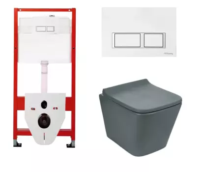Комплект 3 в 1 инсталляция для унитазов Tece Tecespring S955203 + Унитаз подвесной Weltwasser WW SK Gelbach 041 MT-GR серый с кнопкой глянцевой белой