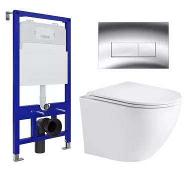 Комплект 3 в 1 инсталляция Enio Tecnico 52 EN8050052 + Подвесной унитаз WeltWasser Merzbach 043 GL-WT + кнопка хром