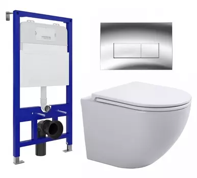 Комплект 3 в 1 инсталляция Enio Tecnico 52 EN8050052 + Подвесной унитаз SinteSi EVI + кнопка хром