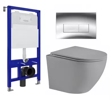 Комплект 3 в 1 инсталляция Enio Tecnico 52 EN8050052 + Унитаз подвесной Weltwasser WW Merzbach 043 MT-GR + кнопка хром