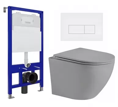 Комплект 3 в 1 инсталляция Enio Tecnico 52 EN8050052 + Унитаз подвесной Weltwasser WW Merzbach 043 MT-GR + кнопка белая матовая