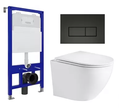 Комплект 3 в 1 инсталляция Enio Tecnico 52 EN8050052 + Подвесной унитаз WeltWasser Merzbach 043 GL-WT + кнопка черная матовая