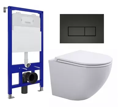 Комплект 3 в 1 инсталляция Enio Tecnico 52 EN8050052 + Подвесной унитаз SinteSi EVI + кнопка черная матовая