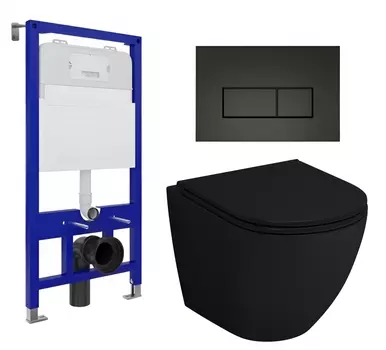 Комплект 3 в 1 инсталляция Enio Tecnico 52 EN8050052 + Унитаз подвесной Grossman GR-4455BMS + кнопка черная матовая