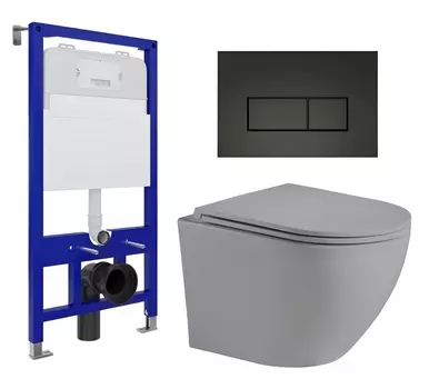 Комплект 3 в 1 инсталляция Enio Tecnico 52 EN8050052 + Унитаз подвесной Weltwasser WW Merzbach 043 MT-GR + кнопка черная матовая