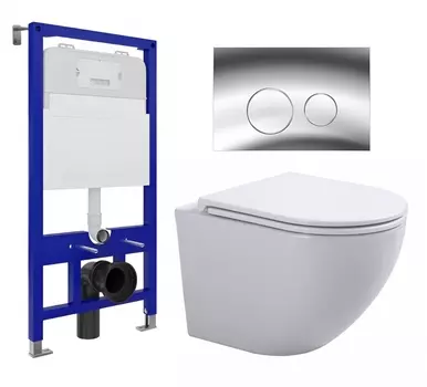 Комплект 3 в 1 инсталляция Enio Tecnico 52 EN8050052 + Подвесной унитаз SinteSi EVI + кнопка хром