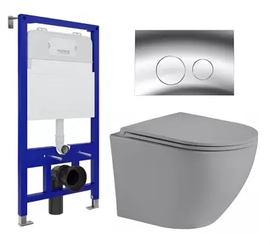Комплект 3 в 1 инсталляция Enio Tecnico 52 EN8050052 + Унитаз подвесной Weltwasser WW Merzbach 043 MT-GR + кнопка хром