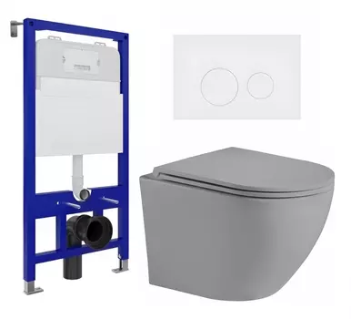 Комплект 3 в 1 инсталляция Enio Tecnico 52 EN8050052 + Унитаз подвесной Weltwasser WW Merzbach 043 MT-GR + кнопка белая матовая