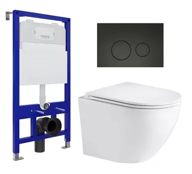 Комплект 3 в 1 инсталляция Enio Tecnico 52 EN8050052 + Подвесной унитаз WeltWasser Merzbach 043 GL-WT + кнопка черная матовая