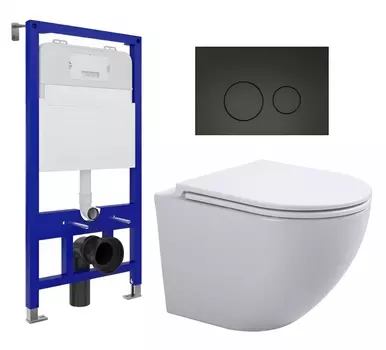 Комплект 3 в 1 инсталляция Enio Tecnico 52 EN8050052 + Подвесной унитаз SinteSi EVI + кнопка черная матовая