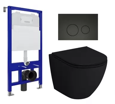 Комплект 3 в 1 инсталляция Enio Tecnico 52 EN8050052 + Унитаз подвесной Grossman GR-4455BMS + кнопка черная матовая