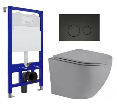 Комплект 3 в 1 инсталляция Enio Tecnico 52 EN8050052 + Унитаз подвесной Weltwasser WW Merzbach 043 MT-GR + кнопка черная матовая