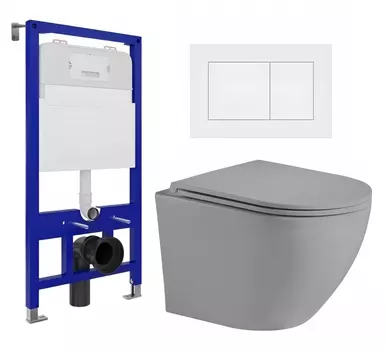 Комплект 3 в 1 инсталляция Enio Tecnico 52 EN8050052 + Унитаз подвесной Weltwasser WW Merzbach 043 MT-GR + кнопка белая матовая