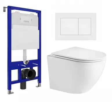 Комплект 3 в 1 инсталляция Enio Tecnico 52 EN8050052 + Подвесной унитаз WeltWasser Merzbach 043 GL-WT + кнопка белая матовая