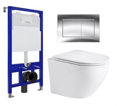 Комплект 3 в 1 инсталляция Enio Tecnico 52 EN8050052 + Подвесной унитаз WeltWasser Merzbach 043 GL-WT + кнопка хром