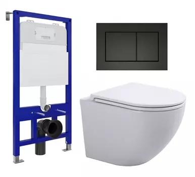 Комплект 3 в 1 инсталляция Enio Tecnico 52 EN8050052 + Подвесной унитаз SinteSi EVI + кнопка черная матовая