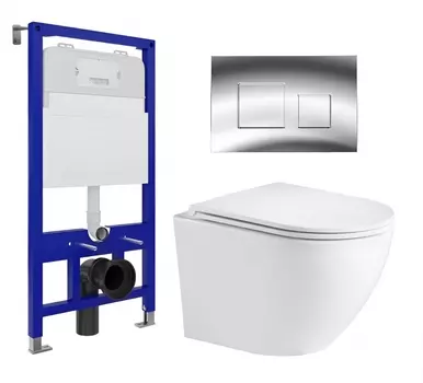 Комплект 3 в 1 инсталляция Enio Tecnico 52 EN8050052 + Подвесной унитаз WeltWasser Merzbach 043 GL-WT + кнопка хром