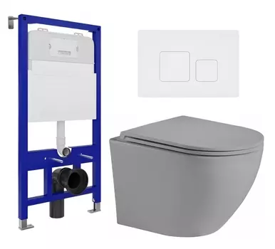 Комплект 3 в 1 инсталляция Enio Tecnico 52 EN8050052 + Унитаз подвесной Weltwasser WW Merzbach 043 MT-GR + кнопка белая матовая