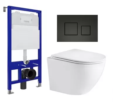 Комплект 3 в 1 инсталляция Enio Tecnico 52 EN8050052 + Подвесной унитаз WeltWasser Merzbach 043 GL-WT + кнопка черная матовая