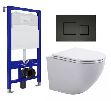 Комплект 3 в 1 инсталляция Enio Tecnico 52 EN8050052 + Подвесной унитаз SinteSi EVI + кнопка черная матовая