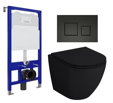 Комплект 3 в 1 инсталляция Enio Tecnico 52 EN8050052 + Унитаз подвесной Grossman GR-4455BMS + кнопка черная матовая