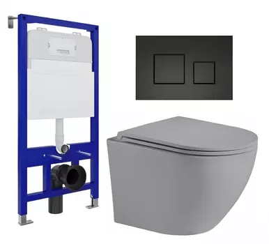 Комплект 3 в 1 инсталляция Enio Tecnico 52 EN8050052 + Унитаз подвесной Weltwasser WW Merzbach 043 MT-GR + кнопка черная матовая