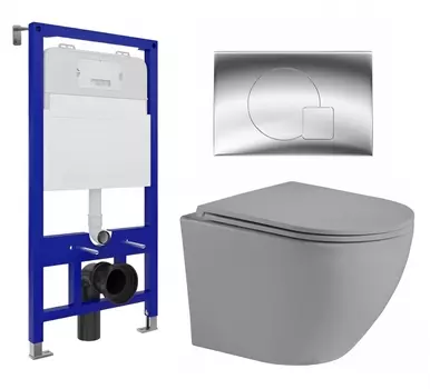 Комплект 3 в 1 инсталляция Enio Tecnico 52 EN8050052 + Унитаз подвесной Weltwasser WW Merzbach 043 MT-GR + кнопка хром