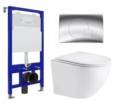 Комплект 3 в 1 инсталляция Enio Tecnico 52 EN8050052 + Подвесной унитаз WeltWasser Merzbach 043 GL-WT + кнопка хром